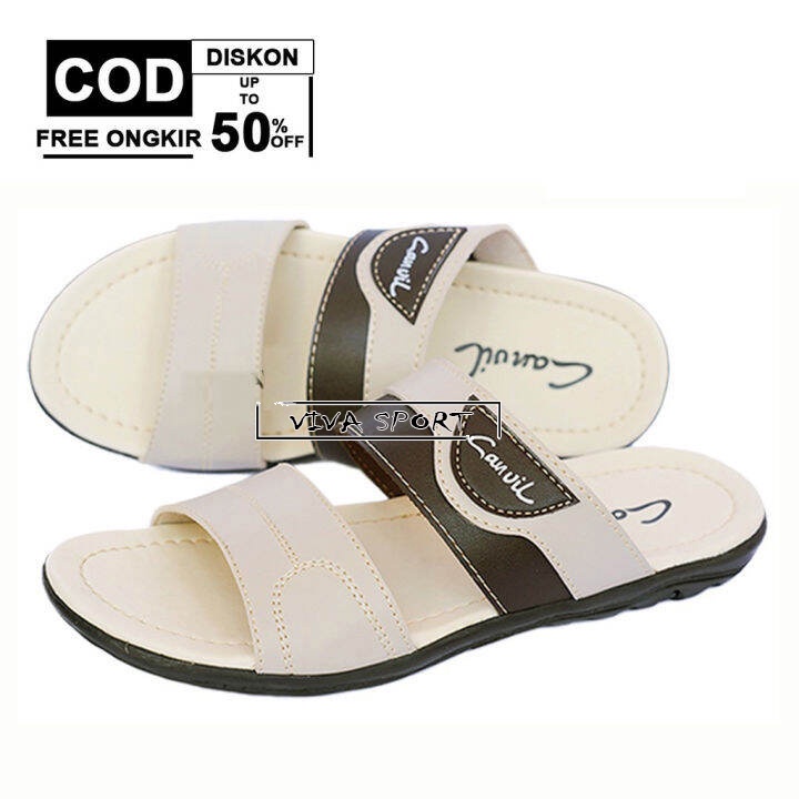 PROMO SANDAL PRIA SELOP KULIT DEWASA CREAM / SANDAL SLIP ON TERBARU /SANDAL SELOP PRIA