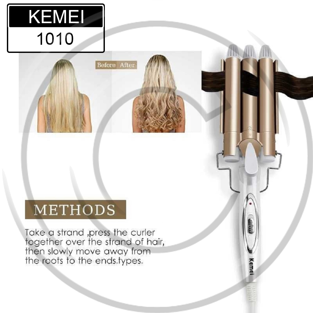 CT-KM-1010 / Kemei Catokan Pengeriting Rambut (Curly) Premium 3 Tabung Limited