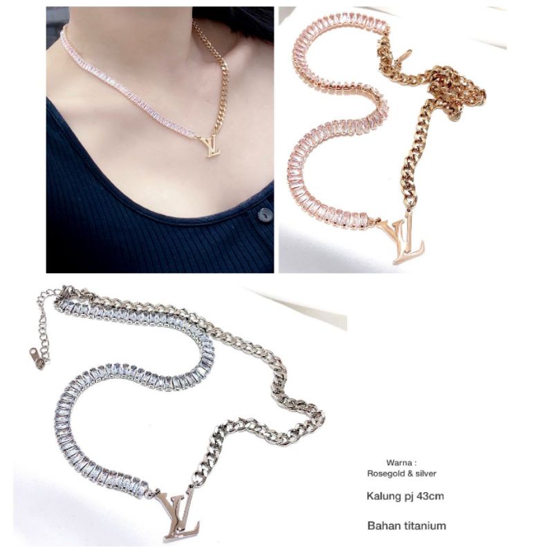 Kalung Titanium asli Rosegold Motif elv Branded Band Premium Quality Mirip emas Asli Anti karat anti alergi Kalung Stainless steel Kt-02