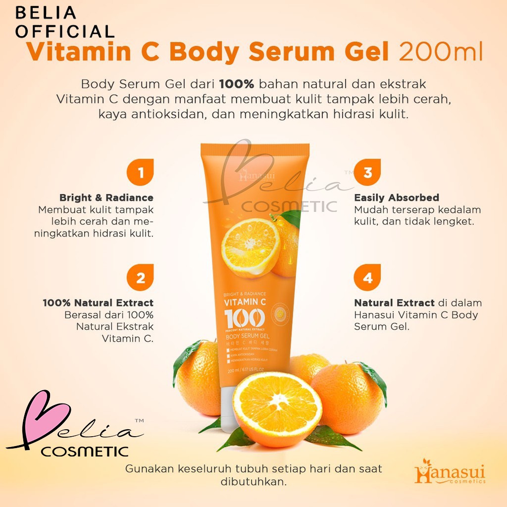 ❤ BELIA ❤ HANASUI (✔️BPOM) Body Serum Gel 200mL | Aloe Vera Vit C Sakura gel tubuh