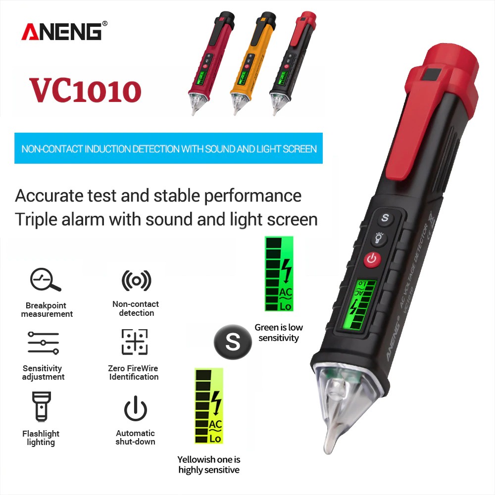 ANENG Tester Pen Non Contact AC Voltage Alert Detector 12V-1000V - VC1010 - Black