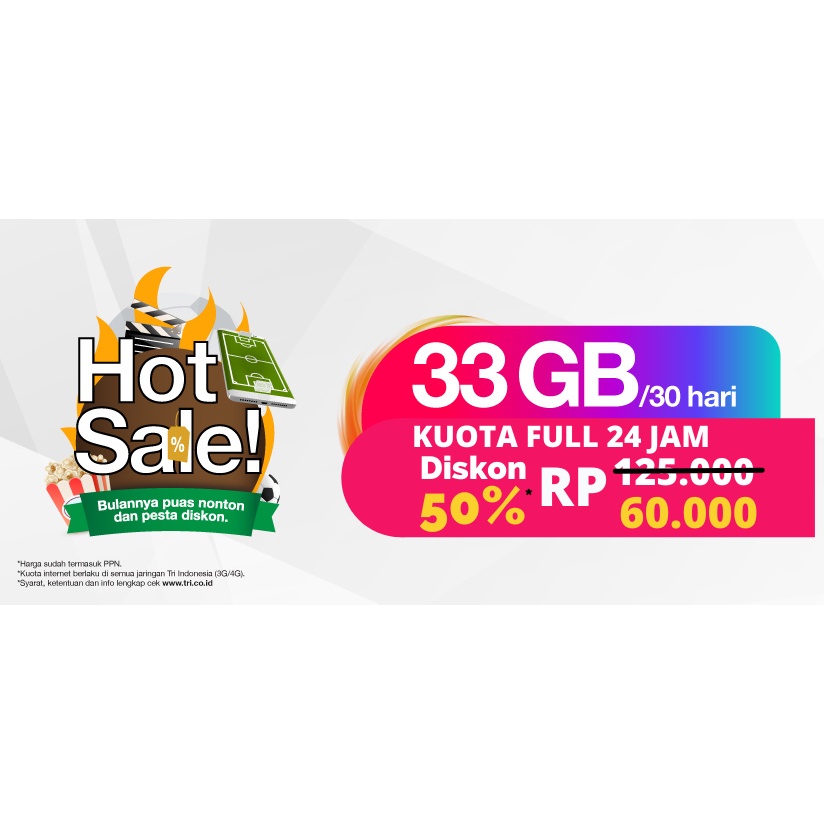 PAKET DATA TRI 33GB FULL 24 JAM