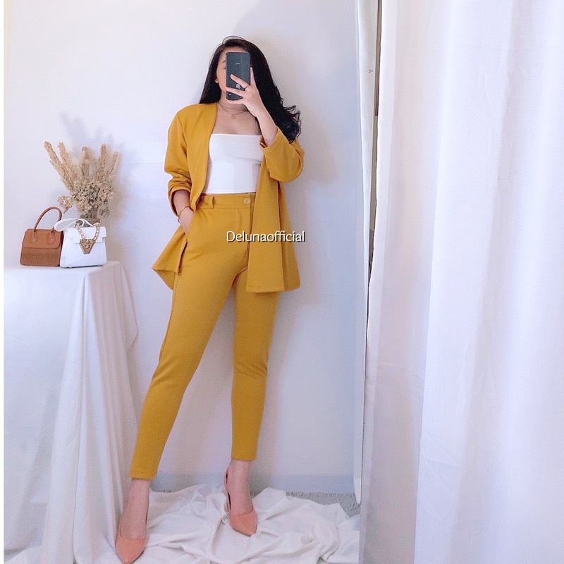 Aurora Set Blazer 2in1 Scuba Premium Tebal-Mustard