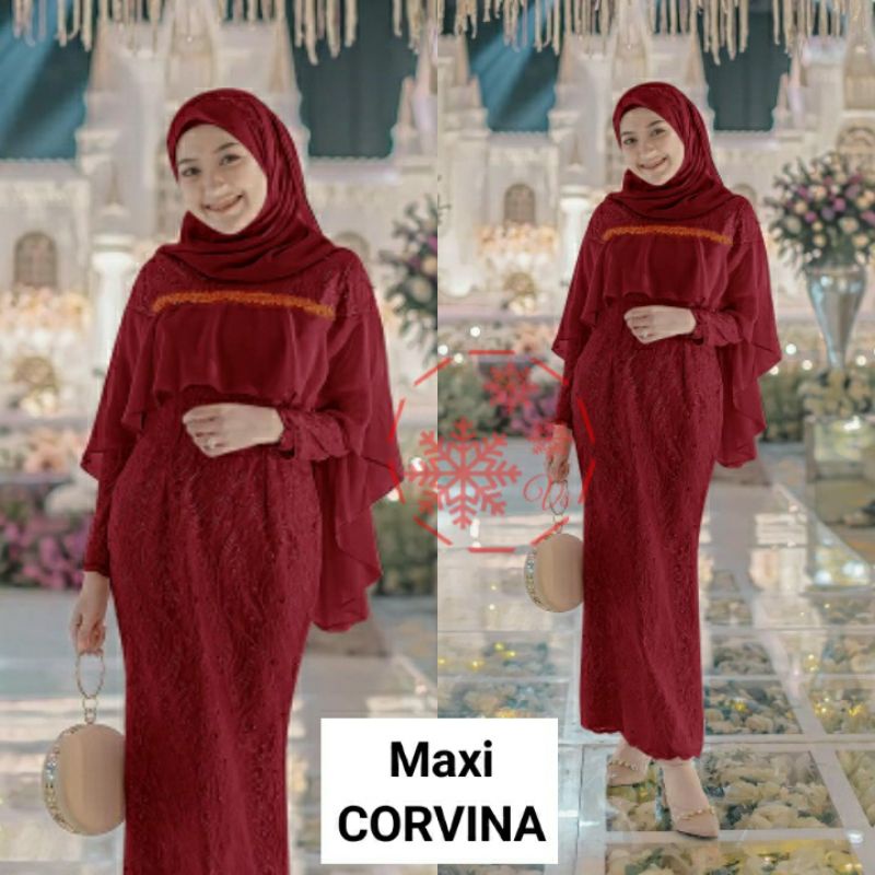 B VS Corvina | Maxy Dress Brukat mewah | Baju Gamis Brukat Mutiara | Maxi Pesta Kondangan yg anggun