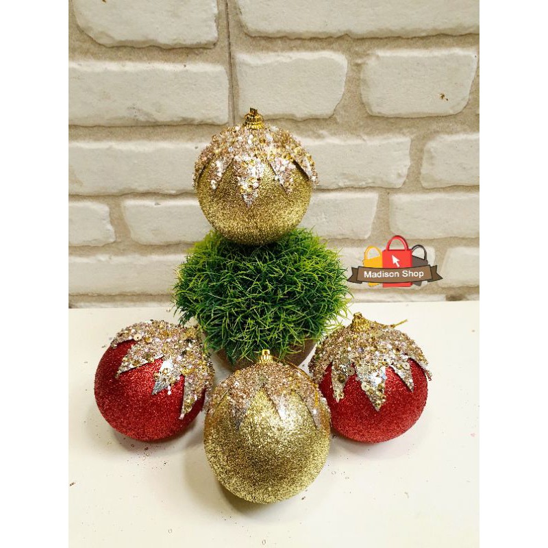 Bola Natal Gliter 8 cm Dekorasi Hiasan Pohon Natal Christmas Glittery Ball Party Decor