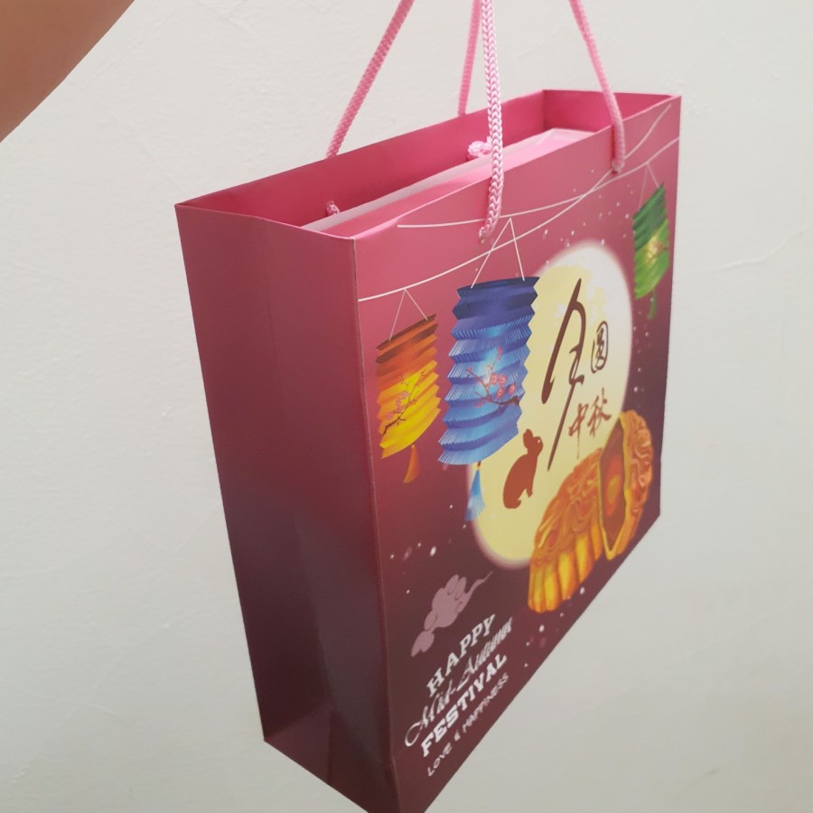 

( 5 Pcs ) Paper Bag Violet Rabbit Tas Kertas Packaging Hampers Mooncake Festival Goodie Bag Parcel Ukuran 22x22x7 cm