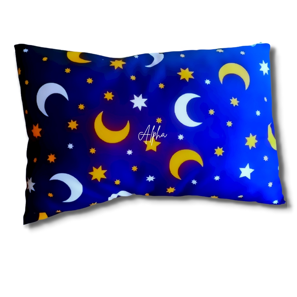 sarung bantal guling 1set murah motif aesthetic starmoon bulan bintang kuning bahan katun disperse warna tidak luntur