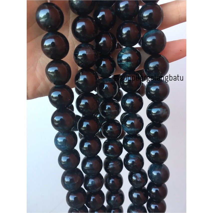 Premium Black Tiger Eye 16mm kilap mata singa hitam biduri sepah bulu aksesoris pernak pernik craft