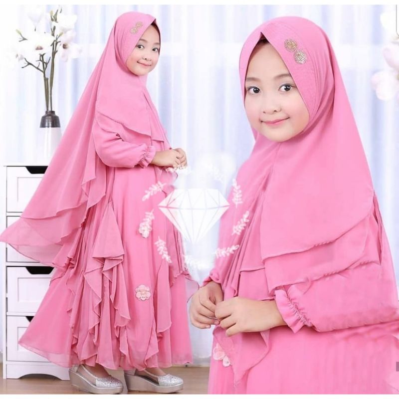 Baju Gamis Anak Kid Kids Syari Syar'i Dress Dapat Free Plus Hijab Jilbab Kerudung Bergo Cantik Pesta