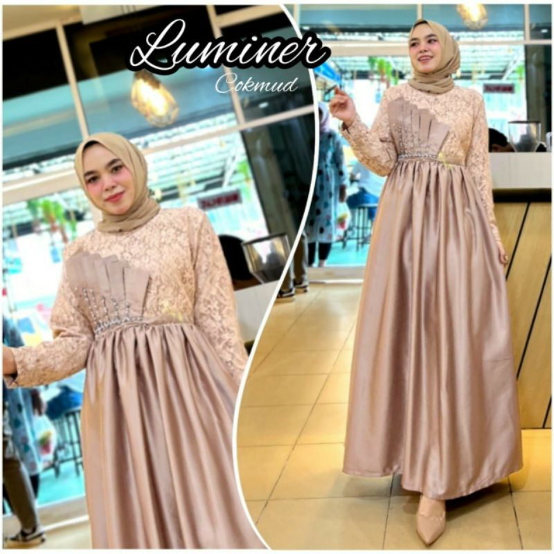 Luminer Maxy, GAMIS KONDANGAN SUPER CANTIK MURAH FIT  XXL LD 110 BAHAN MAXMARA VELVET MIX BROCADE BELAKANG ZIPPER OOTD