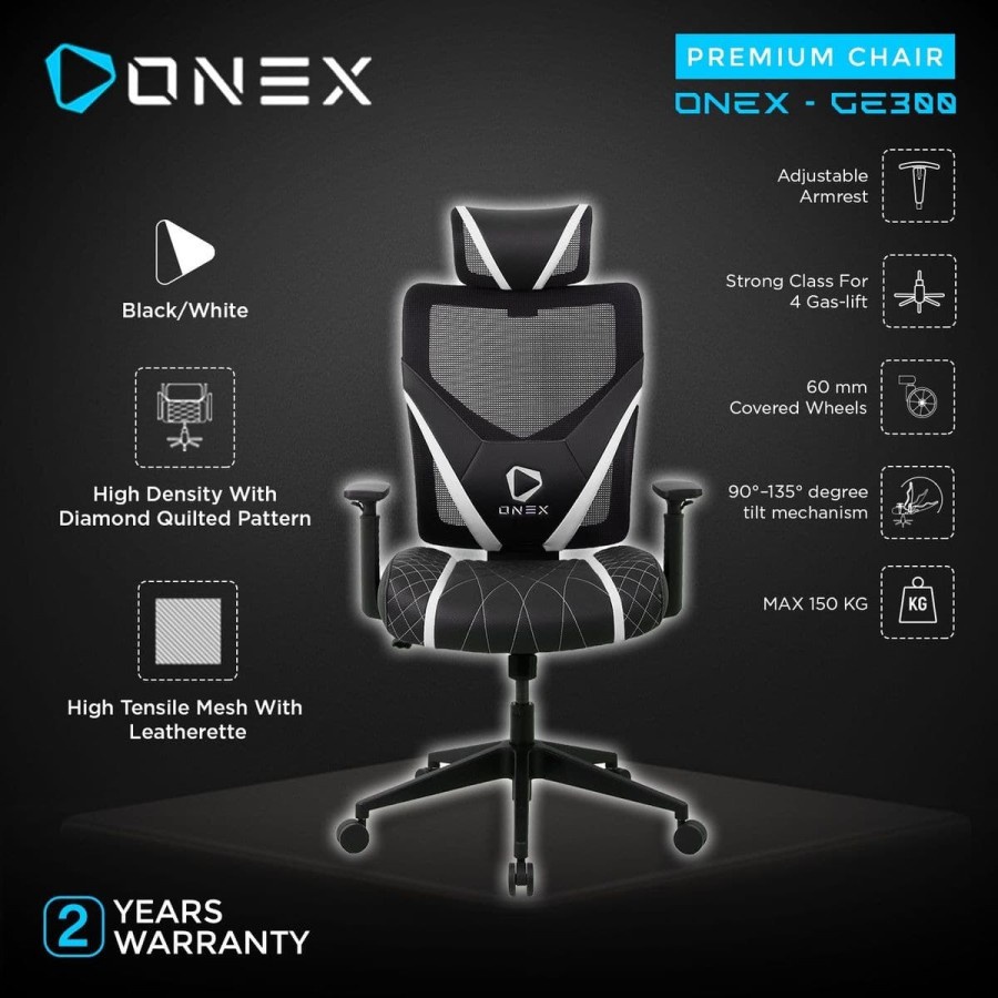 Kursi Gaming ONEX GE300 Premium Quality Mesh Gaming Chair - White