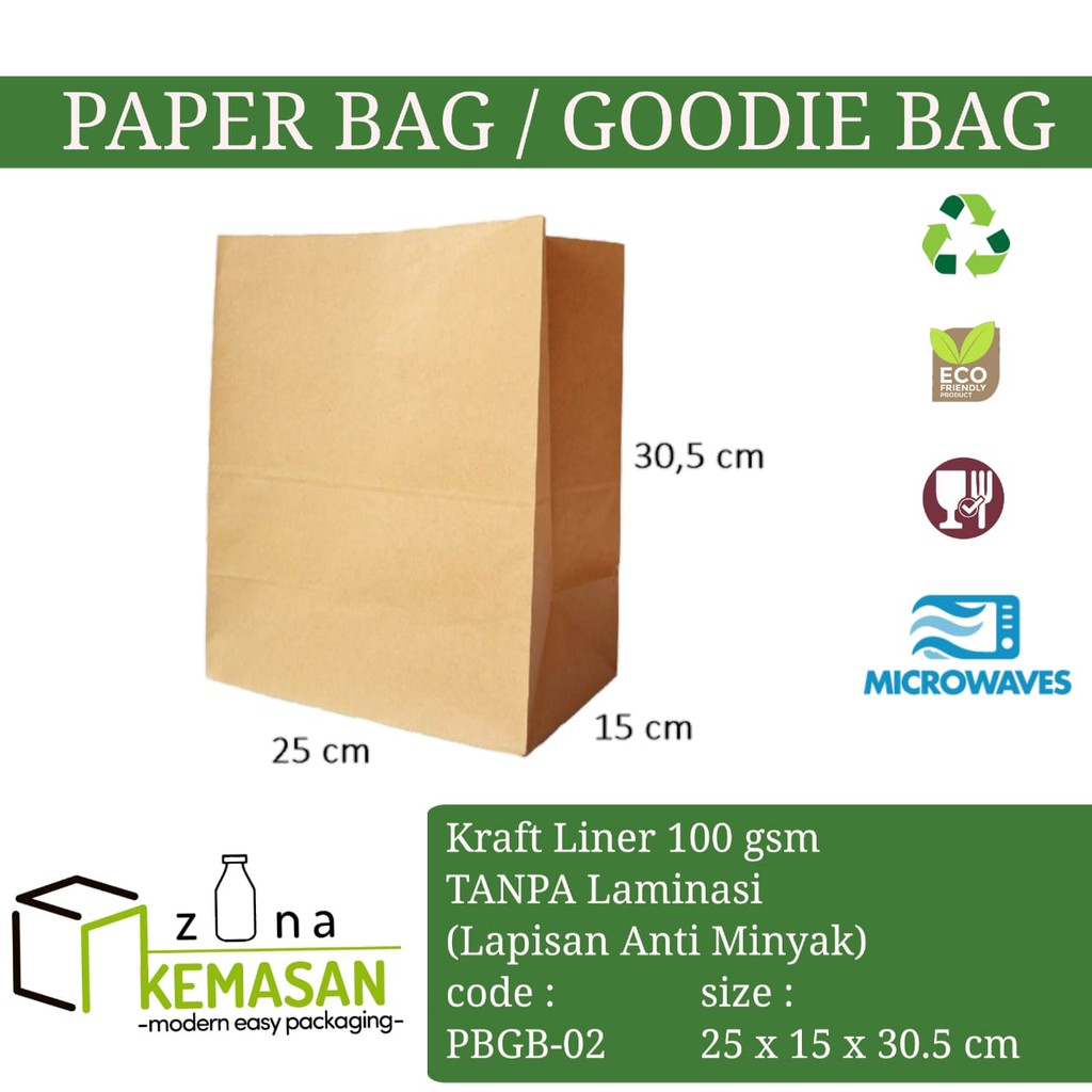 

PAPER BAG GOODIE KANTONG BOX TAS KERTAS SOUVENIR GIFT SNACK KUE ROTI NASI BURGER 25x15x30,5cm KRAFT