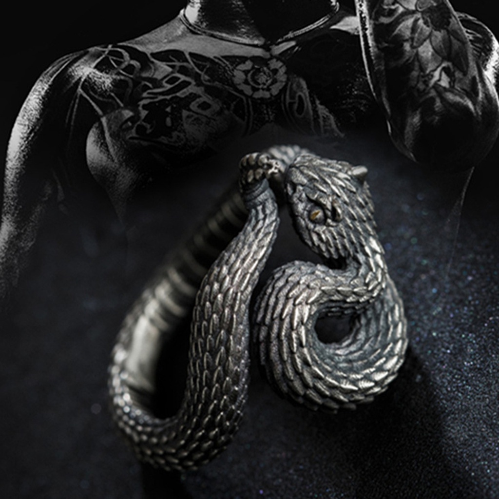 Huluboy Cincin Model Terbuka Adjustable Bentuk Ular Bahan Alloy Gaya Punk Hip Hop Untuk Pesta Cocktail