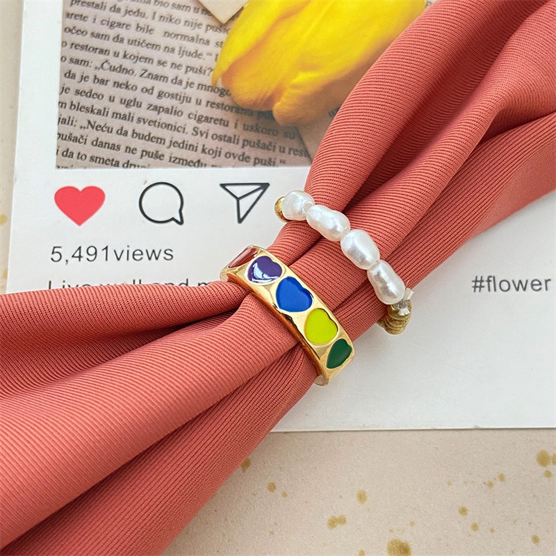 3pcs / Set Cincin Manik-Manik Mutiara Handmade Warna-Warni Untuk Wanita