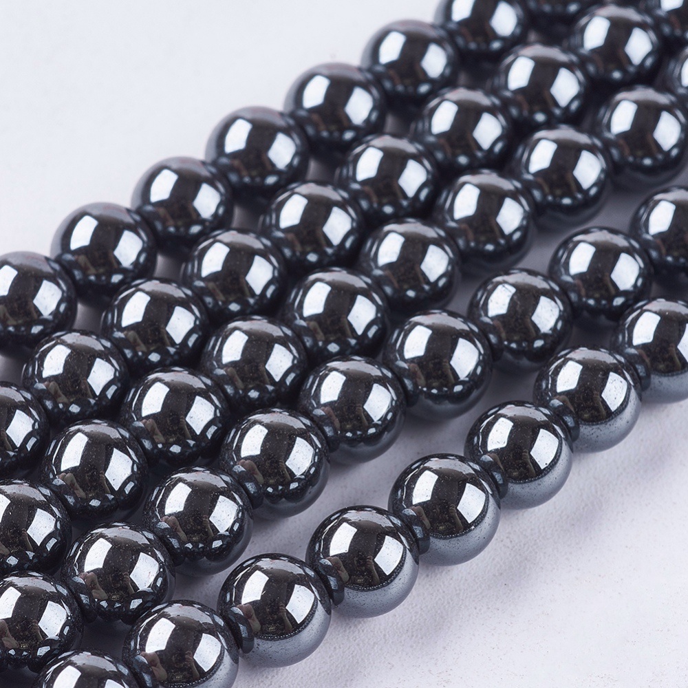 NON-MAGNETIC HEMATITE BEADS, GRADE AA, BLACK, 6MM-10MM