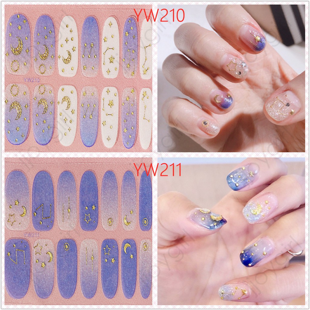 YW Motif Sticker Kuku Stiker Glitter Sticker Kuku Marble Cartoon Nail 14PCS / sheet Nail Sticker