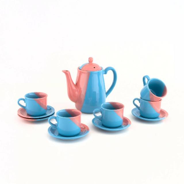 Tricolor ceramic tea set/tea set keramik/tea set murah