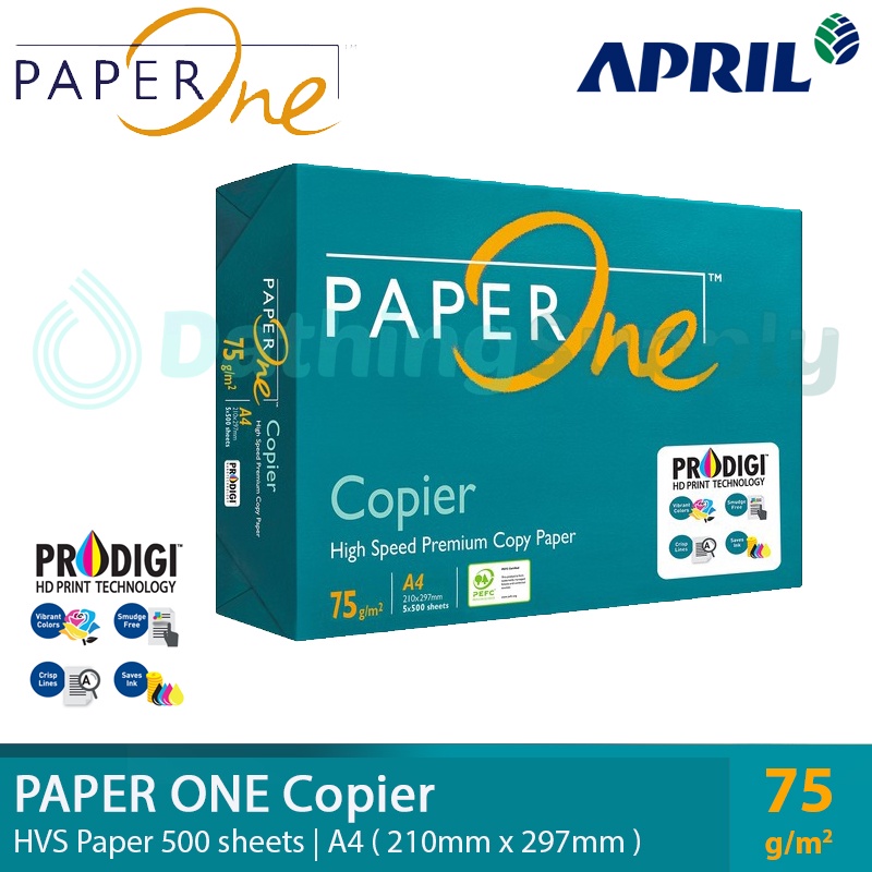 

(500 Lembar) Kertas HVS A4 75 (75) Gsm Gram PAPERONE PAPER ONE Putih Print Fotocopy - 1 RIM