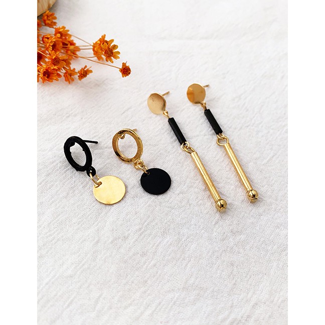 LRC Anting Set Fashion Black Alloy Tassel Earring Set F59121