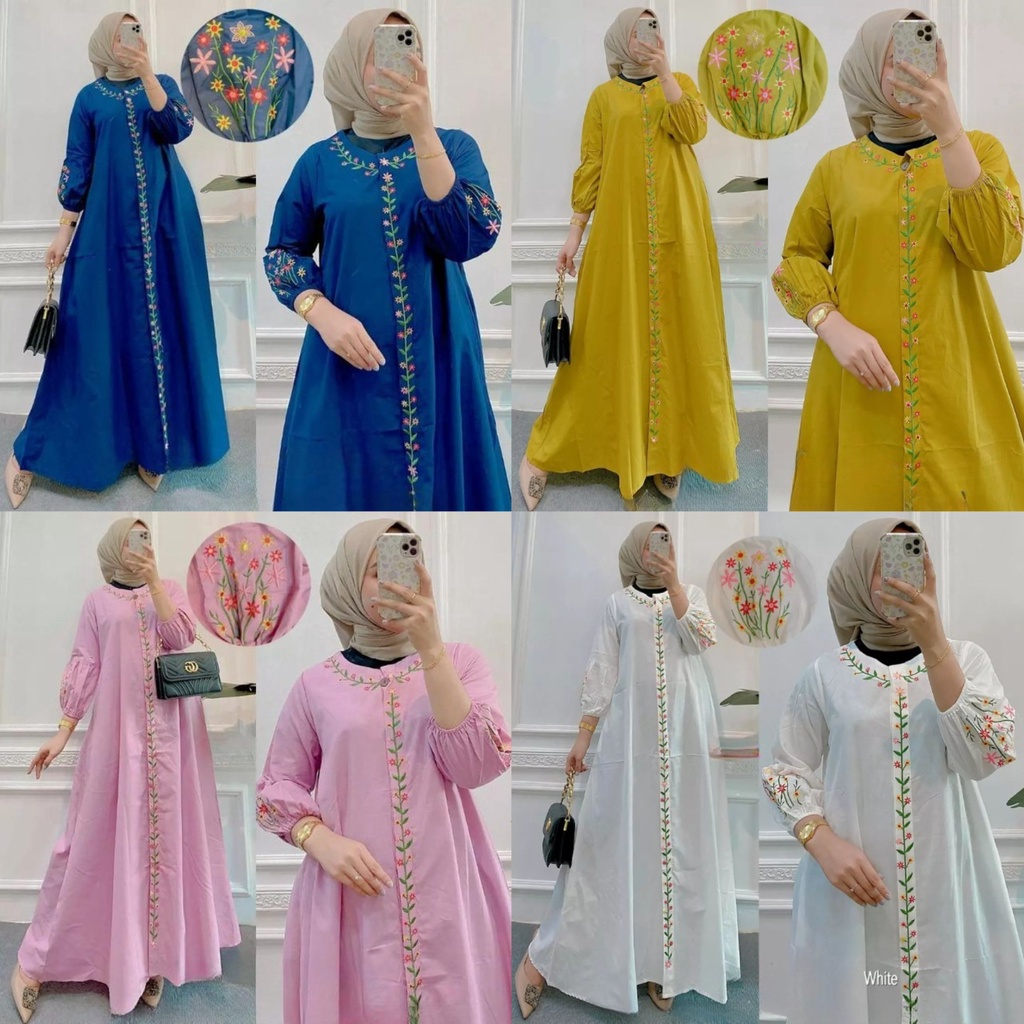 Netta dress bordir terbaru gamis casual simple maxi muslimah kekinian