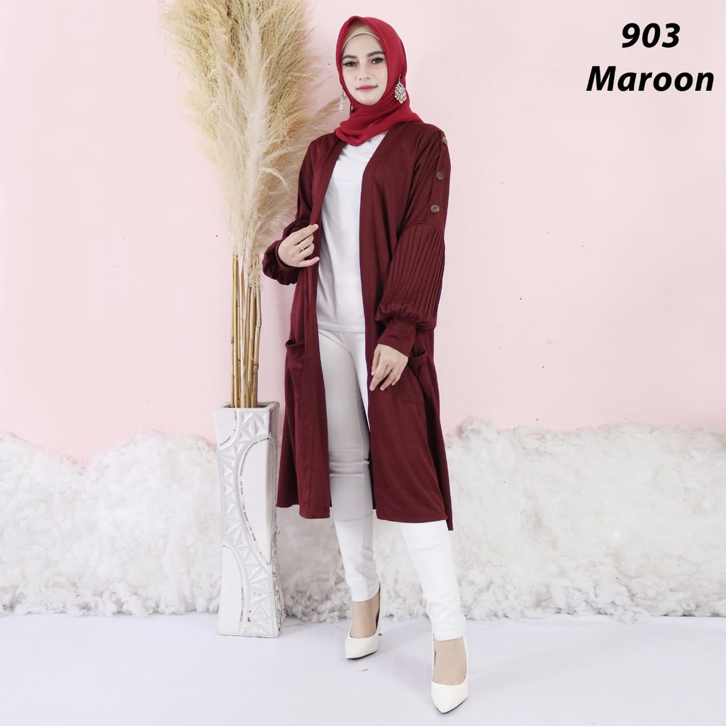 Long Cardigan Outer Panjang Wanita 903 Tangan Plisket Luaran Panjang Wanita Long Cardi Oversize