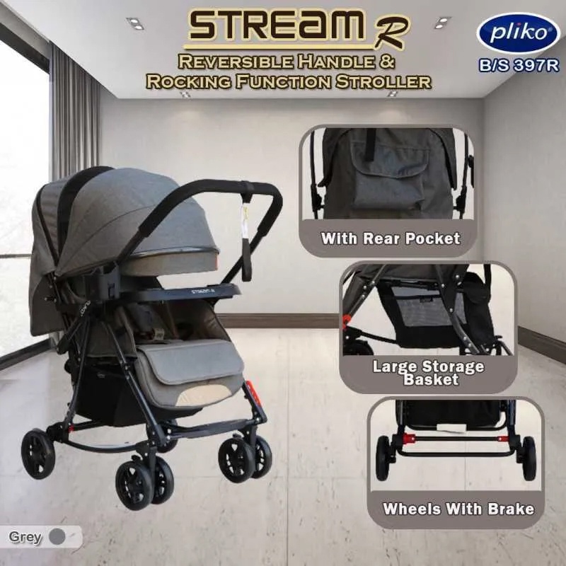 Stroller Pliko Stream R 397R Reversible Handle &amp; Rocking Function Kereta Dorong Bayi