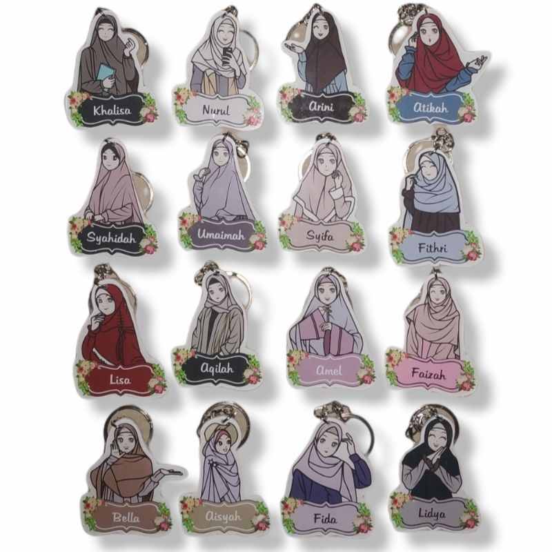 gantungan kunci muslimah custom nama 6cm 1sisi