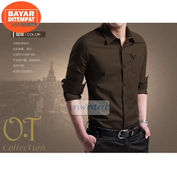 Kemeja Pria Lengan Pendek Casual Cardinal Distro Polos Kasual Terbaru  OS215 [Miller Choco Xl Ot] Ke