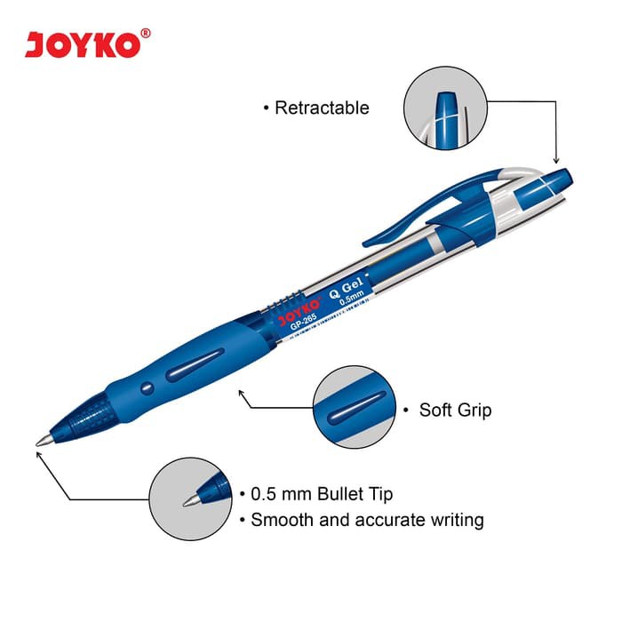 

READY GEL PEN / PULPEN / PENA JOYKO GP-265 / BLUE / Q GEL / 0.5 MM