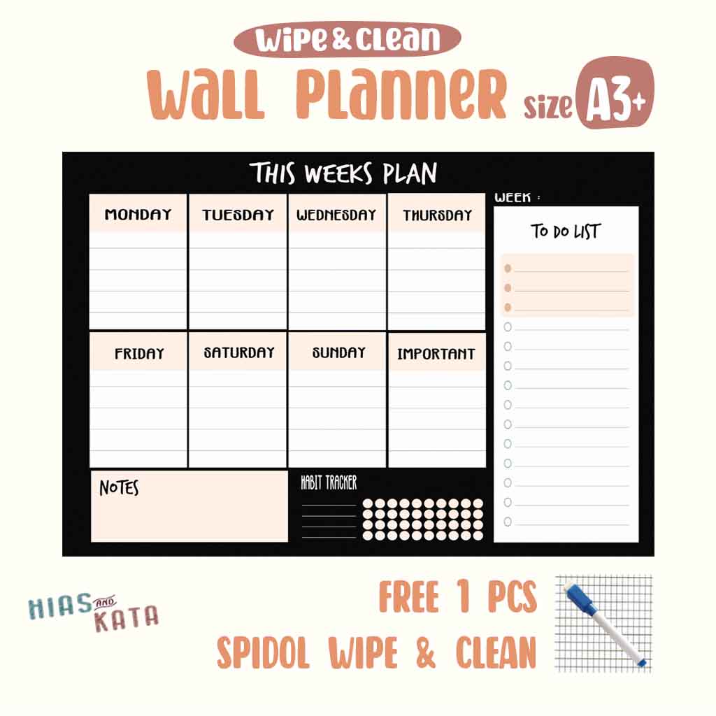 

Weekly planner wall planner this week black planner wipe & clean