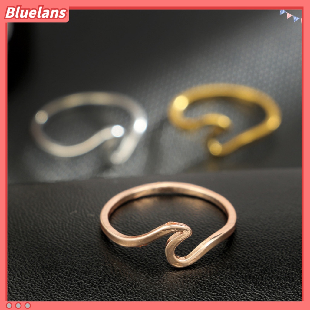 Bluelans Perhiasan Cincin Pria / Wanita Desain Ombak Laut Untuk Pesta