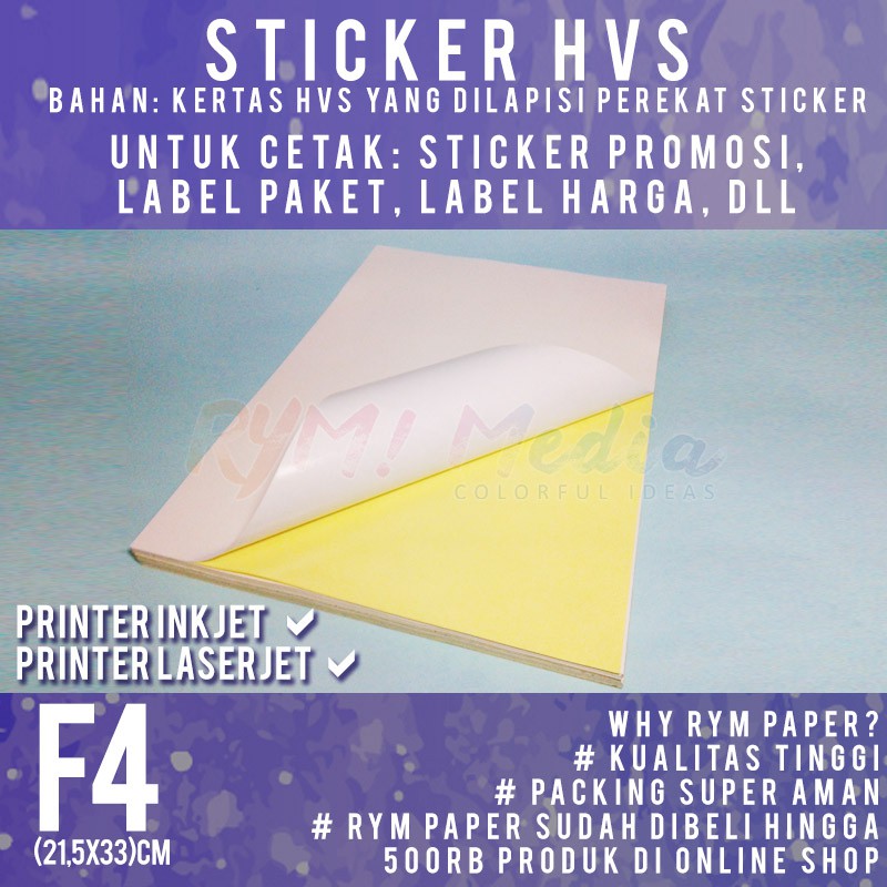 

500 lembar Sticker HVS F4 / Kertas Stiker Doff Matte Folio 1 RIM