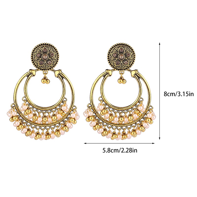Anting Rumbai Manik-Manik Mutiara Bentuk Bulat Warna Silver Gaya Retro Indian Jhumka Untuk Wanita