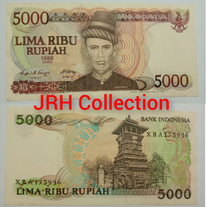 Uang Kertas Kuno 5.000 Rupiah Teuku Umar Tahun 1986 Seri X aUNC