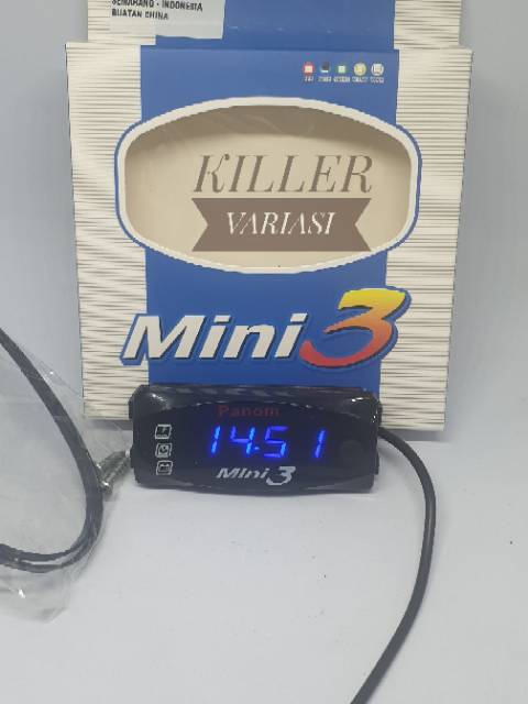 Voltmeter Aki Mini 3 in 1 suhu dan timer