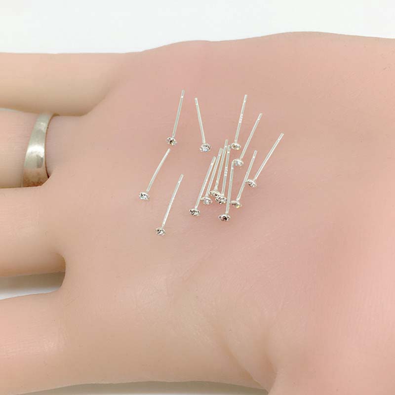 2 Pcs Anting Tusuk Mini Sterling Silver 925 dengan Berlian Imitasi untuk Dewasa / Anak