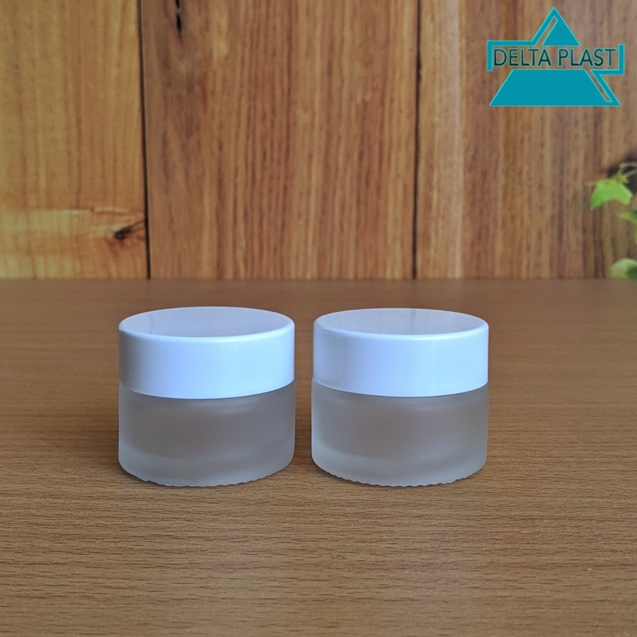 Pot cream kaca 15gr / Pot jar kaca 15gr frosted - tutup putih