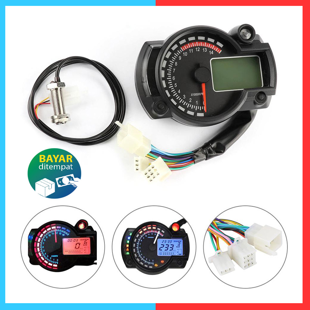 CMZ Racing Odometer Lcd Universal Digit 15000 Rpm Spidometer Sepeda Motor Gauge Tachometer