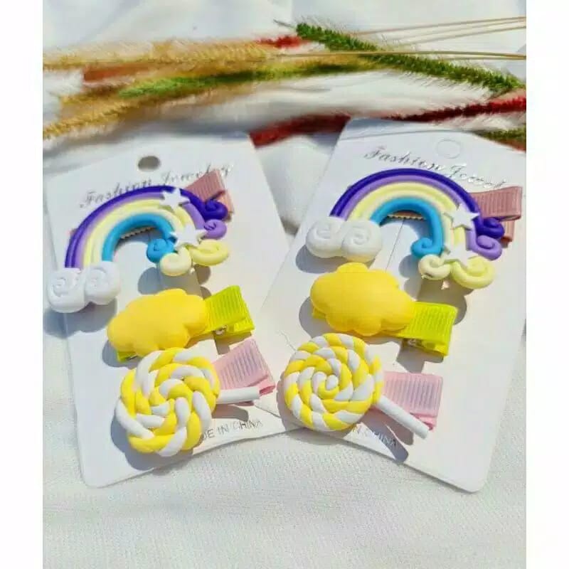 ~ PIYOSHI08 ~ Jepit Rambut Anak Model Pelangi Motif Rainbow 1 set AF02