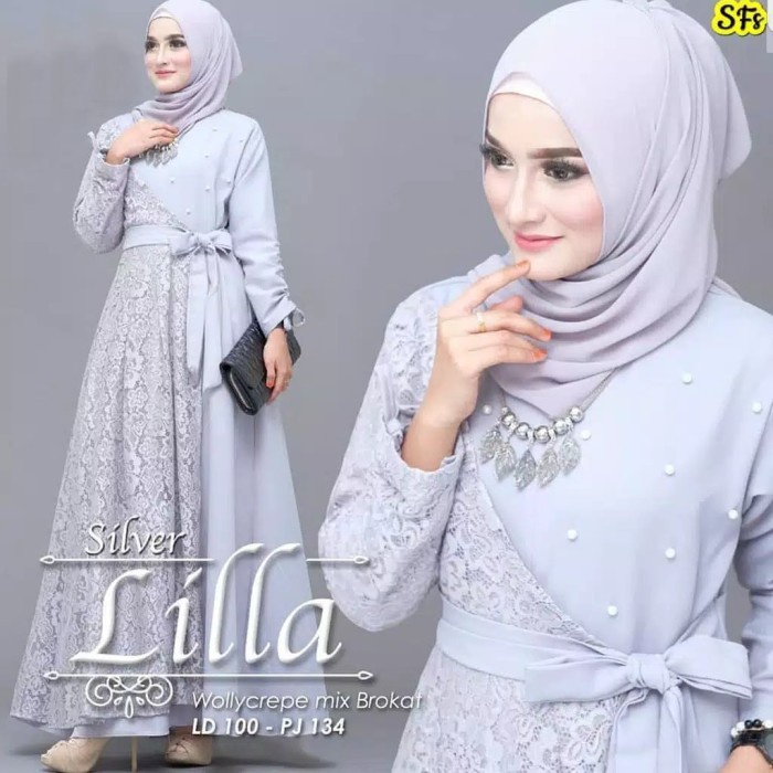 Lilla Maxi DressOutfit Kondangan Gamis Brokat - Silver