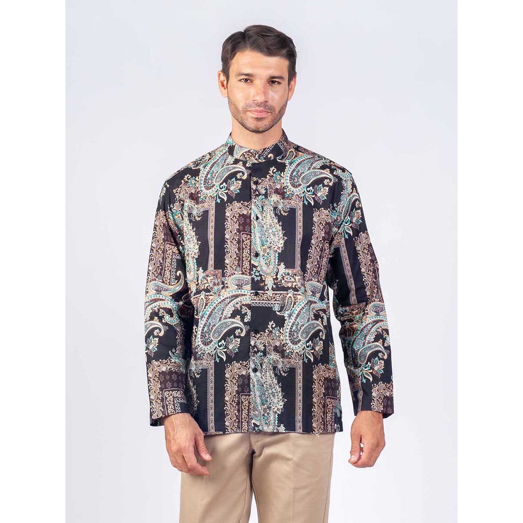 M2menstyle Neo Paisley Kemeja Pria Lengan Panjang Hitam