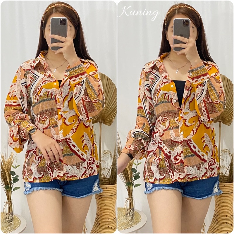 GLIVEO (COD) - KEMEJA SIFON RANTAI TANGAN BALON IMPORT | KEMEJA LENGAN PANJANG IMPORT | KEMEJA WANIT