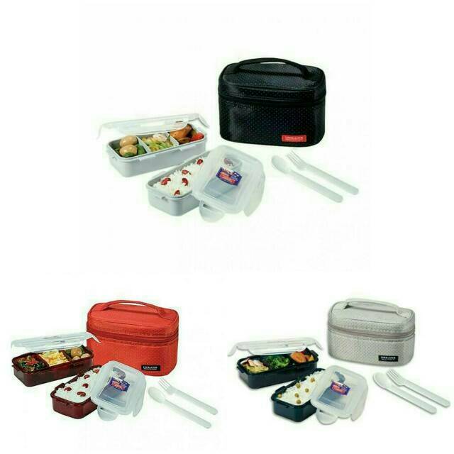 Lock &amp; Lock lunch Box 2 Pcs with Bag &amp; Spoon Fork Set kotak bekal Estetik Lock n Lock HPL752 HPL762