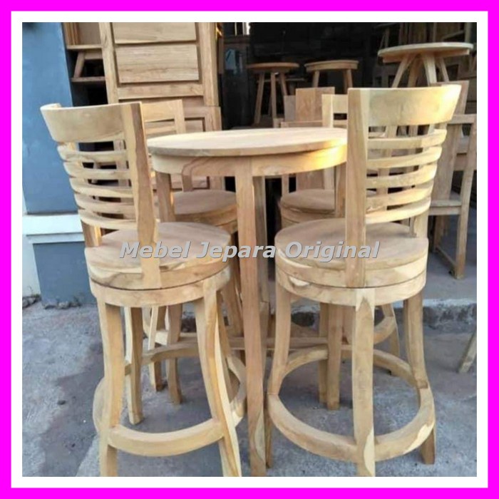 Meja Makan Resto Kursi Putar Kayu Jati Mebel Jepara Mentahan Murah