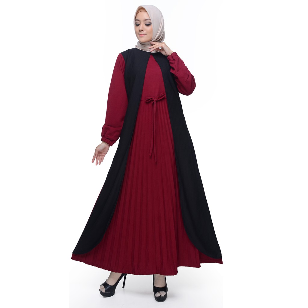 Long Dress Gamis maxi Wanita Muslim kombinasi warna - XSHOP Binar