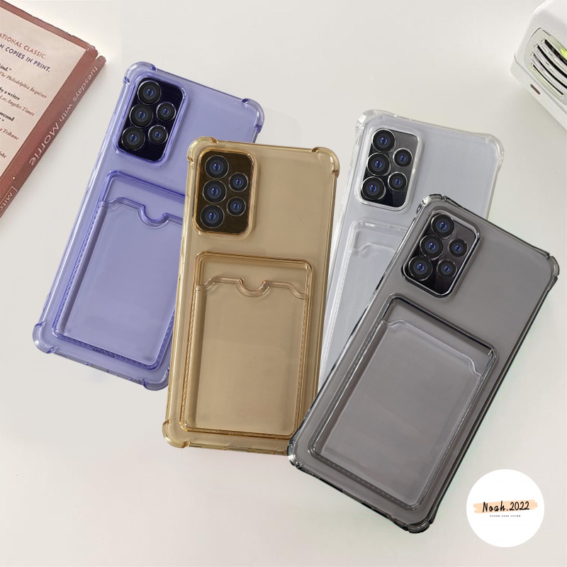 Ins Simple Tempat Kartu Case Samsung A03s A13 A23 A33 A53 A73 A32 A52 A72 A51 A21s A50 A50s A30s Transparan Shockproof Soft Case TPU Cover