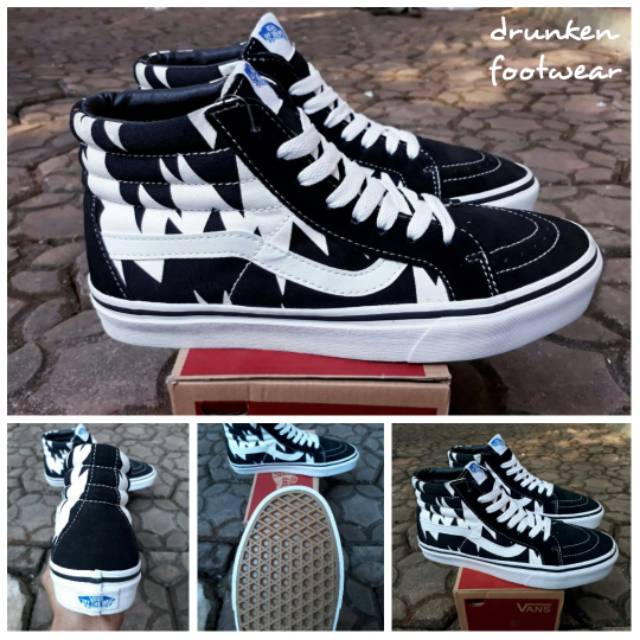 SEPATU VANS SK8 HI HIGH KISHIMOTO BLACK WHITE - ORIGINAL - HITAM PUTIH PREMIUM - sk 8 pria sekolah