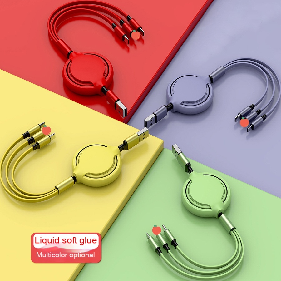 3in1 Kabel Data / Charger Retractable Multifungsi Bahan Silikon Cair Panjang 1m Untuk Handphone