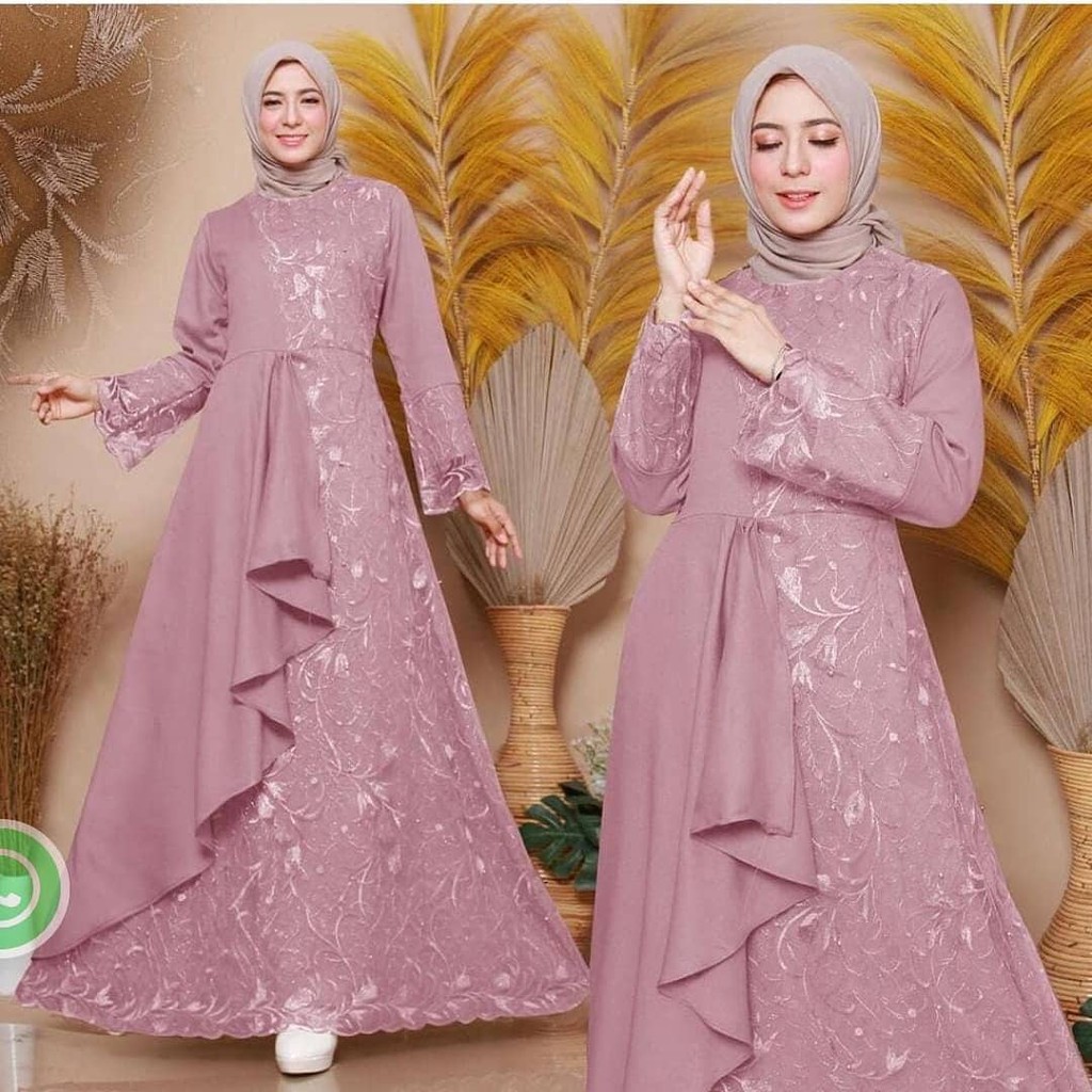 Zolana Maxy Gamis Brukat Tile Sabani Baju Brokat Kondangan Gaun Pesta Resmi Pkaian Syar'i Nikahan
