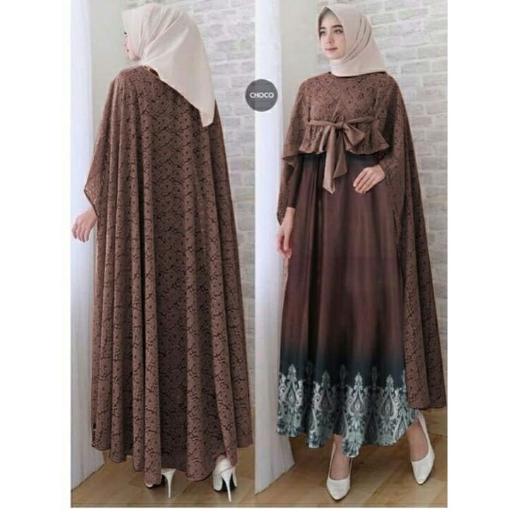 ( SUMBER GROSIR ) 0048 GAMIS PESTA KIREI SET COKLAT